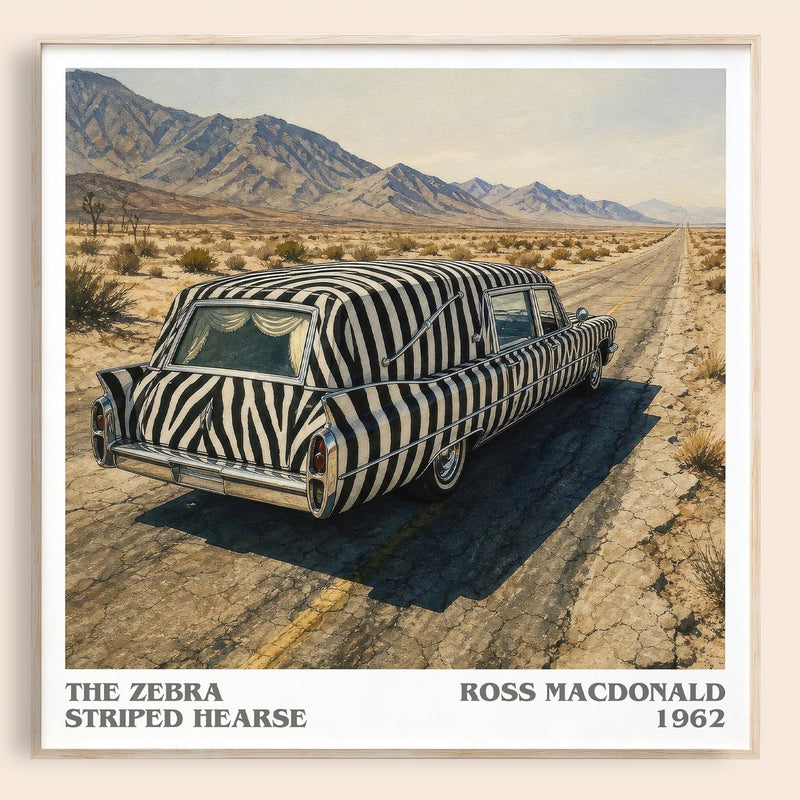 The Zebra Striped Hearse literary book poster by Ross Macdonald – framed literary art print