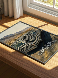 The Zebra Striped Hearse watercolour book poster framed on wall – crime wall art