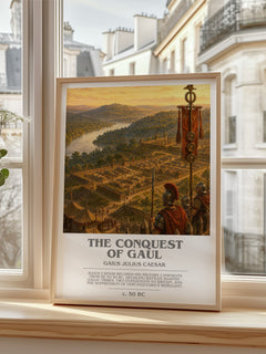 The Conquest Of Gaul bookish print in frame leaning in hallway – non fiction wall art