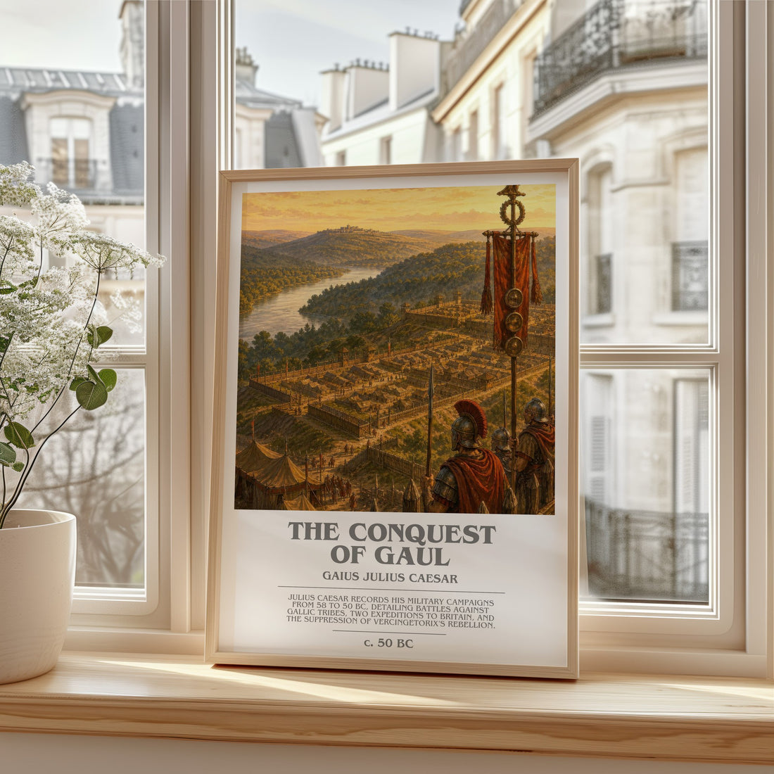 The Conquest Of Gaul bookish print in frame leaning in hallway – non fiction wall art