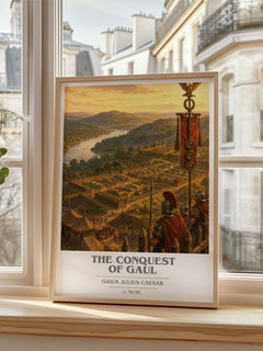 The Conquest Of Gaul book cover print in frame leaning in hallway – non fiction wall art