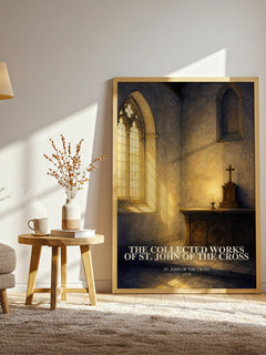 The Collected Works of St. John of the Cross watercolour print in frame leaning in hallway – poetry wall art