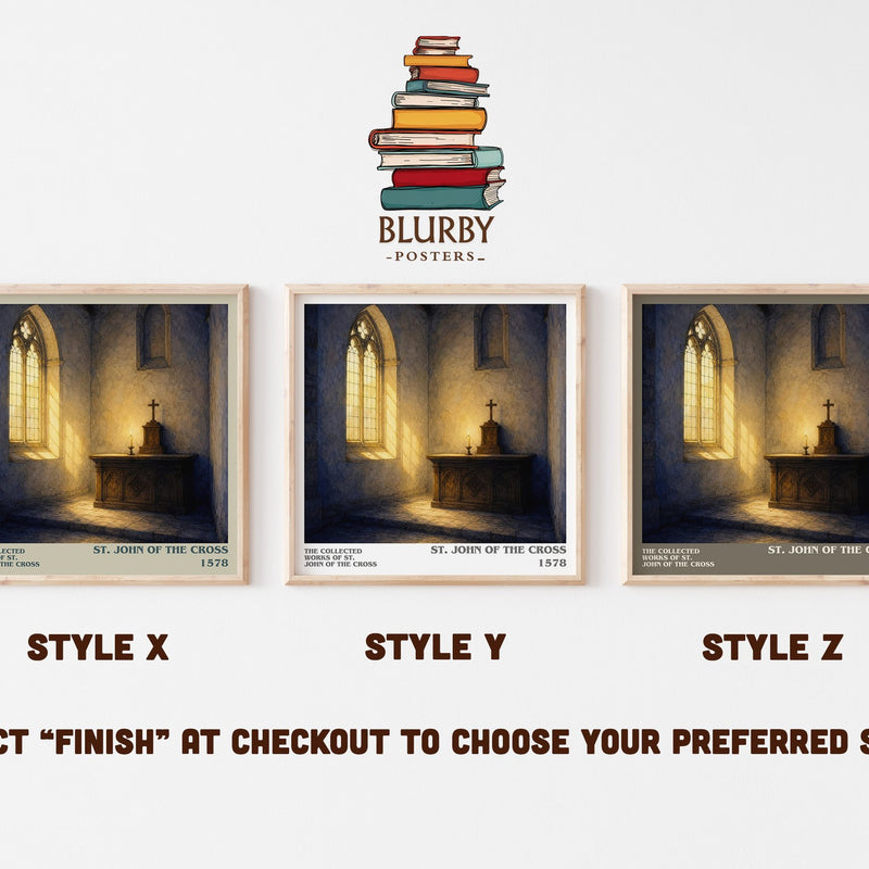 The Collected Works of St. John of the Cross literary print in frame leaning in hallway – poetry wall art