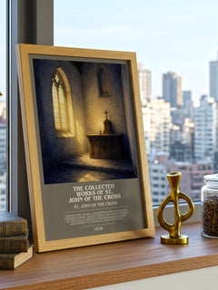 Collected Works of St. John of the Cross Bookish Wall Art by S. Cross – framed print on a city-view windowsill