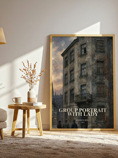 Group Portrait with Lady watercolour print in frame leaning in hallway – literary fiction wall art