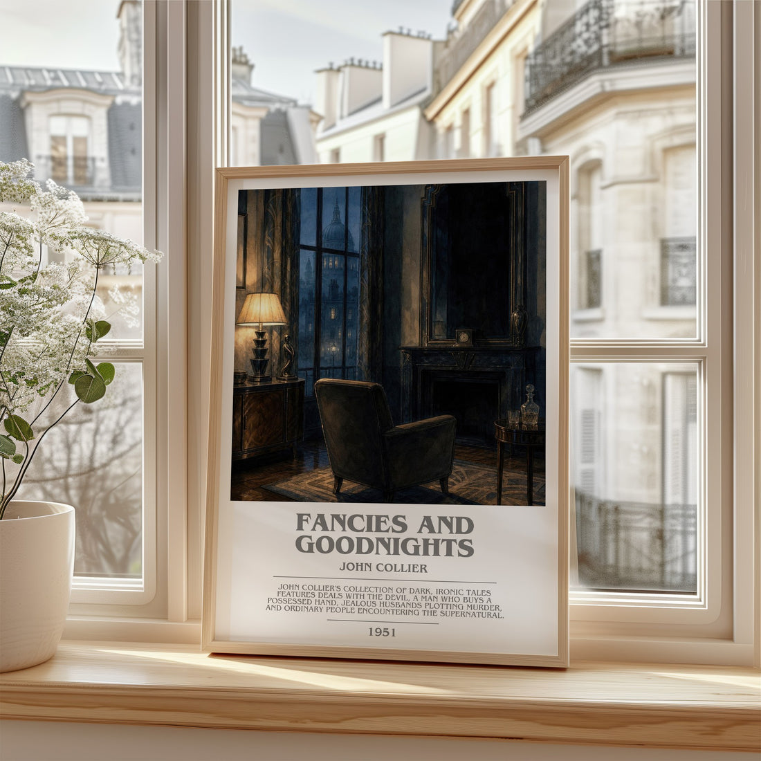 Fancies And Goodnights Bookish Wall Art by John Collier – framed print by a bright window