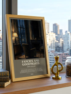 Fancies And Goodnights Bookish Wall Art by John Collier – framed print on a city-view windowsill