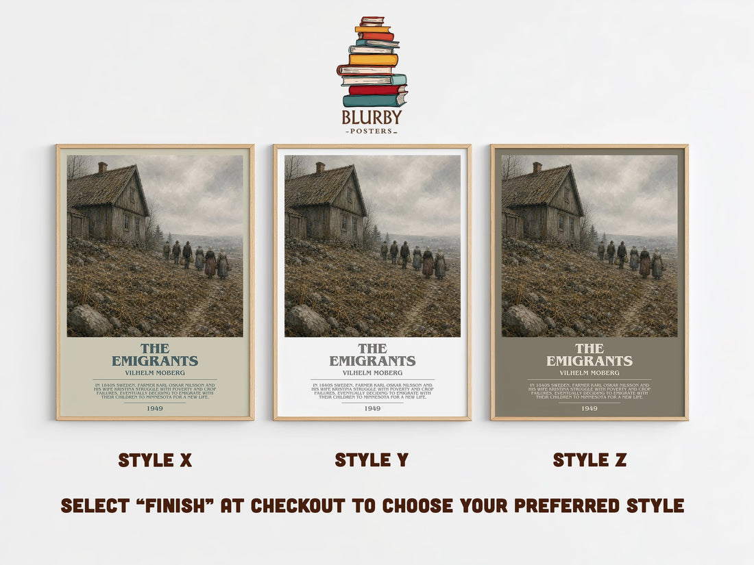 The Emigrants Bookish Wall Art by Vilhelm Moberg – Style X, Y and Z side by side – choose your finish
