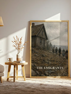 The Emigrants watercolour print in frame leaning in hallway – historical fiction wall art