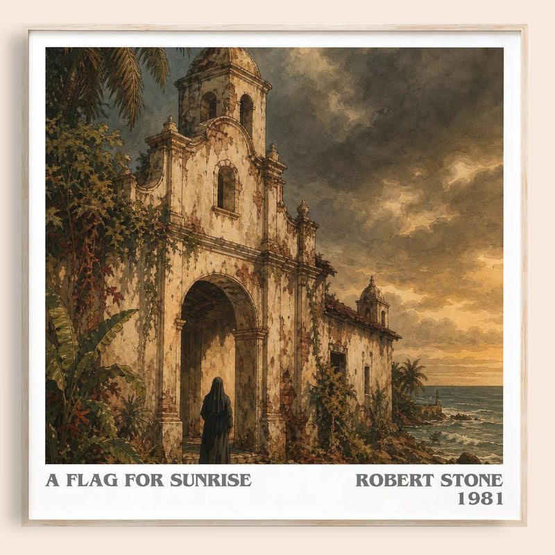 A Flag For Sunrise literary book poster by Robert Stone – framed literary art print