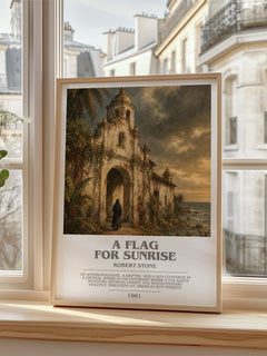 A Flag For Sunrise Bookish Wall Art by Robert Stone – framed print by a bright window