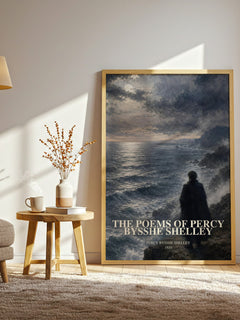 The Poems of Percy Bysshe Shelley watercolour print in frame leaning in hallway – poetry wall art