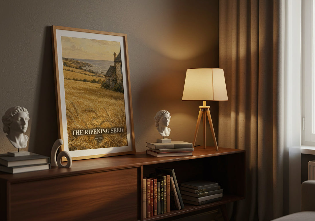 The Ripening Seed watercolour print on bookshelf – Colette fan gift