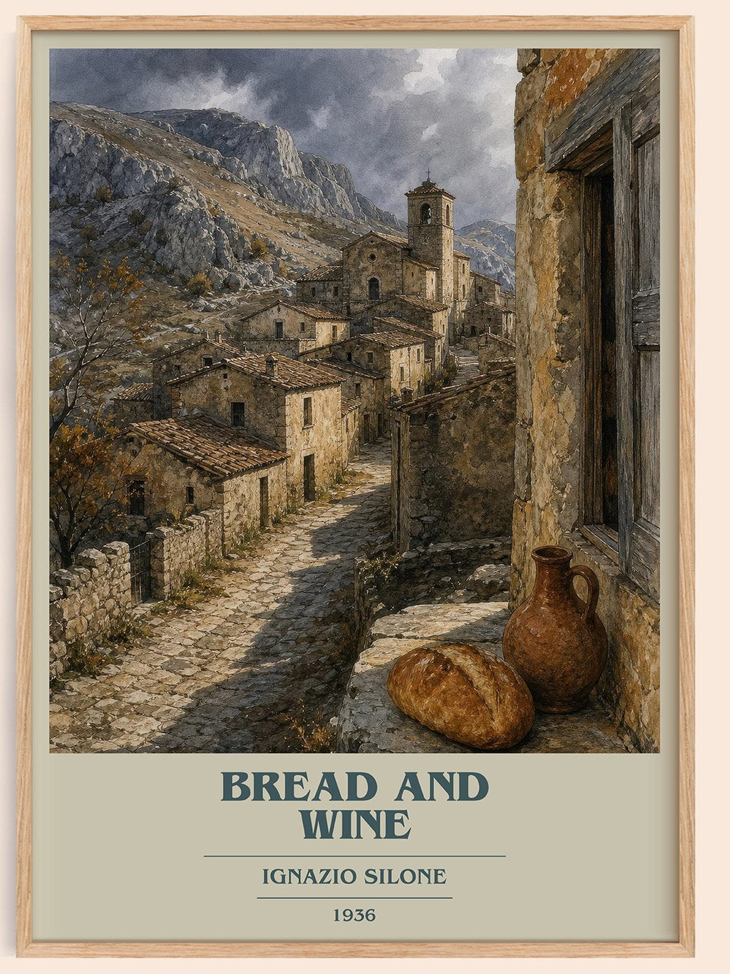 Bread And Wine book cover book poster by Ignazio Silone – framed literary art print