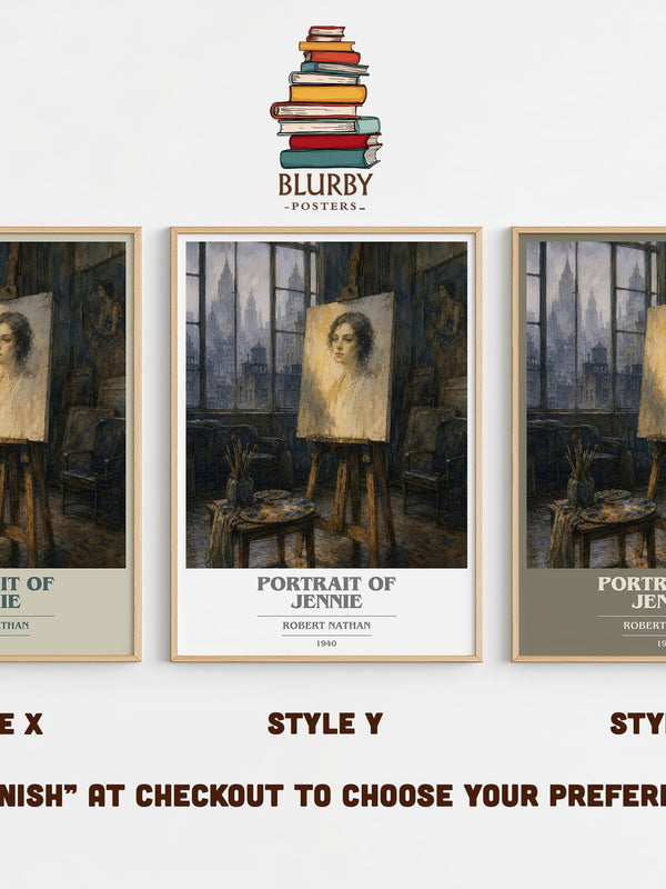 Portrait Of Jennie book cover print in frame leaning in hallway – romance wall art
