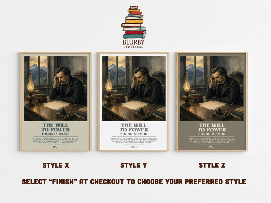 The Will To Power Bookish Wall Art by Friedrich Nietzsche – Style X, Y and Z side by side – choose your finish