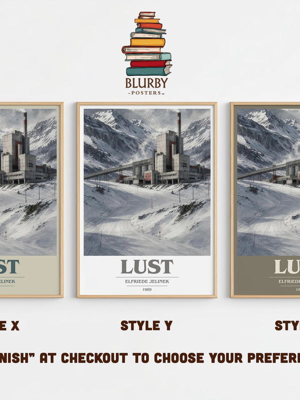 Lust book cover print in frame leaning in hallway – literary fiction wall art