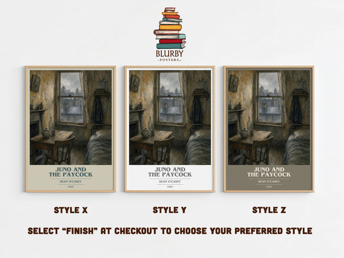 Juno And The Paycock book cover print in frame leaning in hallway – literary fiction wall art (mockup)