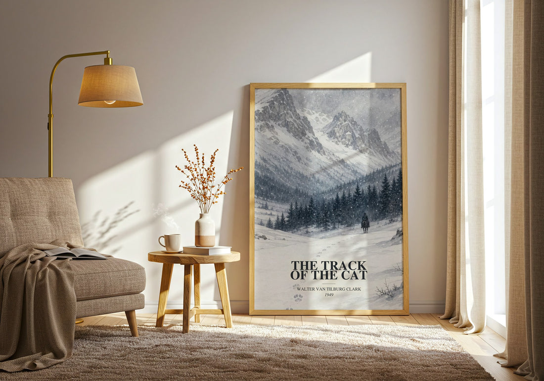The Track Of The Cat watercolour print in frame leaning in hallway – literary fiction wall art