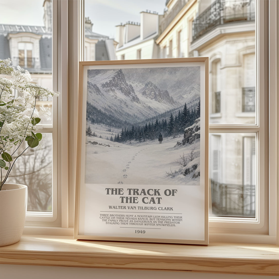 The Track Of The Cat Bookish Wall Art by Walter Van Tilburg Clark – framed print by a bright window