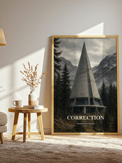 Correction watercolour print in frame leaning in hallway – literary fiction wall art
