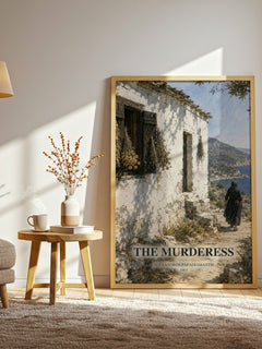 The Murderess watercolour print in frame leaning in hallway – literary fiction wall art