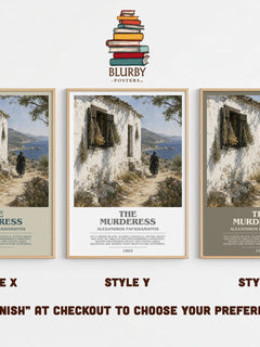 The Murderess Bookish Wall Art by Alexandros Papadiamantis – Style X, Y and Z side by side – choose your finish