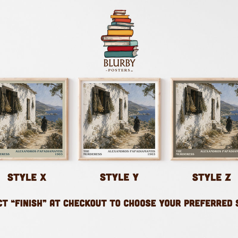 The Murderess literary print in frame leaning in hallway – literary fiction wall art