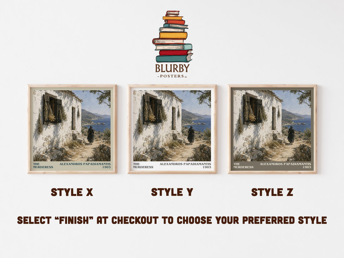 The Murderess literary print in frame leaning in hallway – literary fiction wall art (mockup)