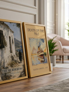 The Murderess watercolour print framed by window – literary home decor