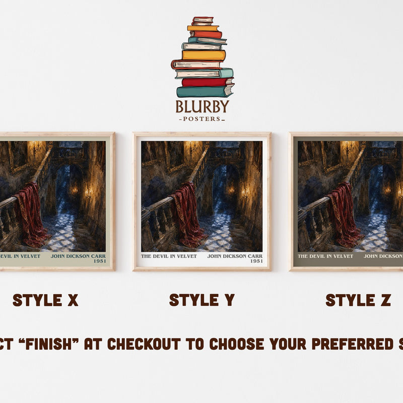 The Devil In Velvet literary print in frame leaning in hallway – mystery wall art