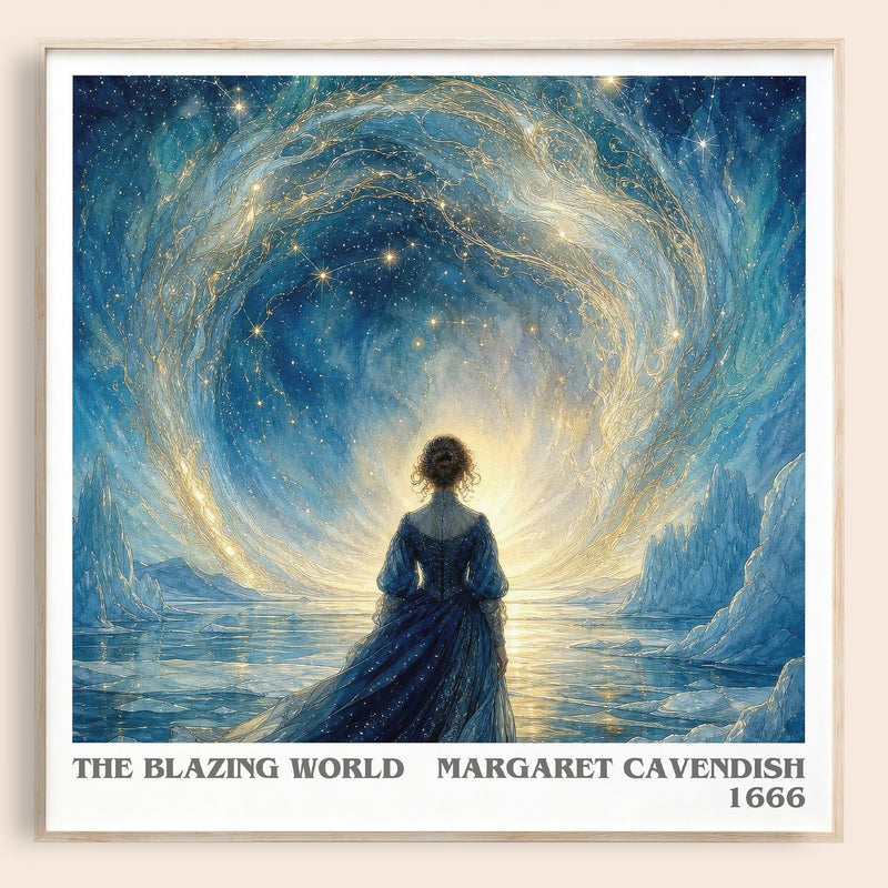 The Blazing World literary book poster by Margaret Cavendish – framed literary art print
