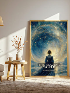 The Blazing World watercolour print in frame leaning in hallway – sci fi wall art
