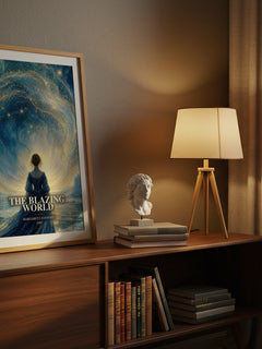 The Blazing World watercolour print on bookshelf – Margaret Cavendish fan gift