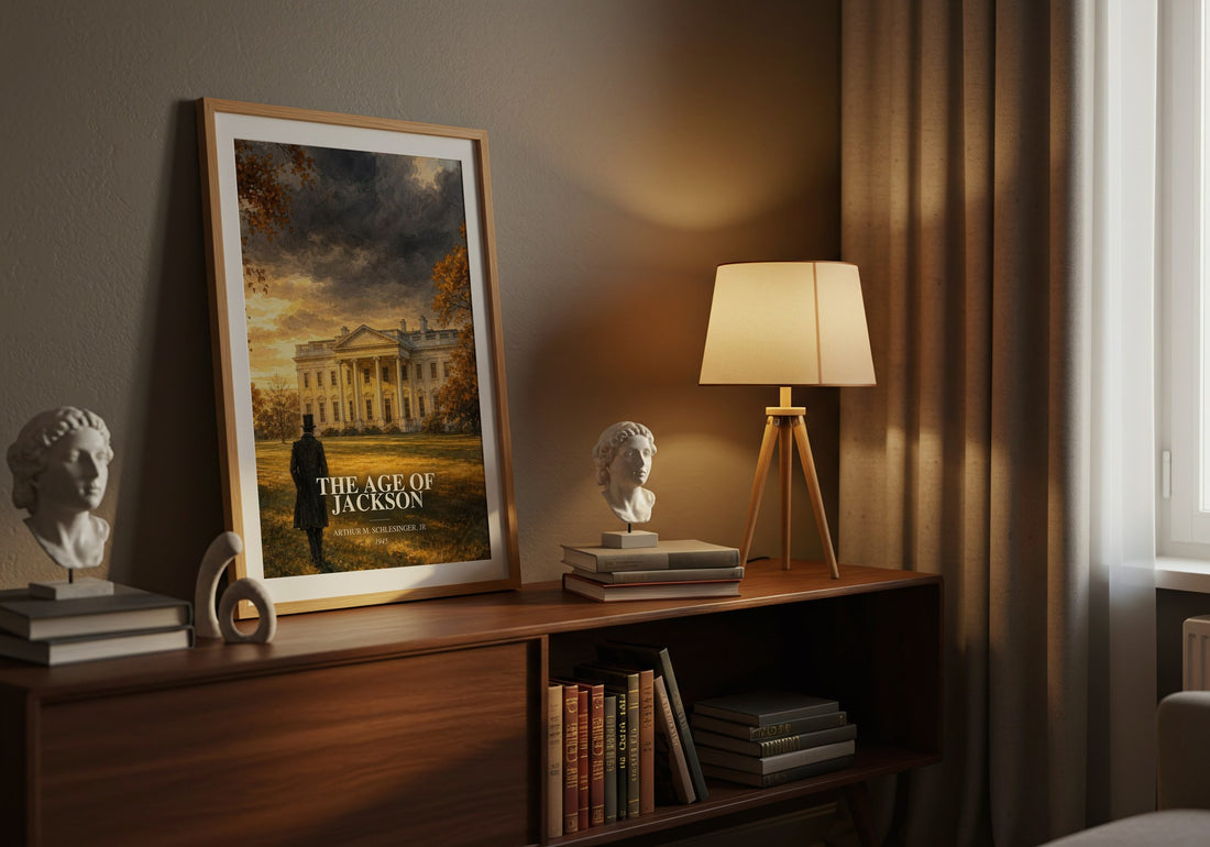 The Age of Jackson watercolour print on bookshelf – Arthur M. Schlesinger, Jr fan gift