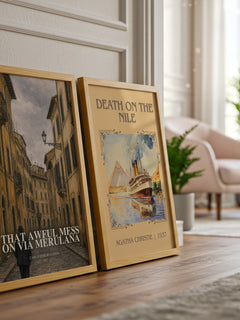 That Awful Mess On Via Merulana watercolour print framed by window – literary home decor