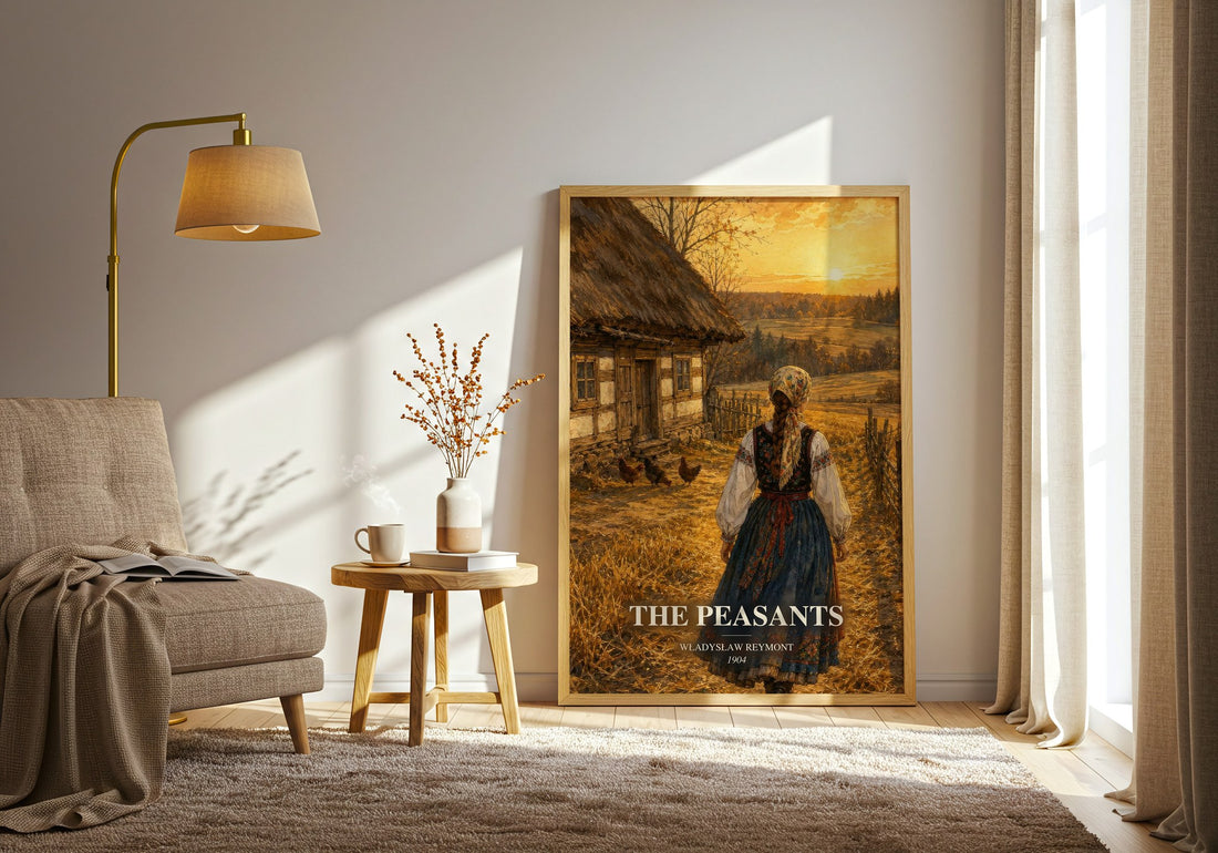 The Peasants watercolour print in frame leaning in hallway – classic literature wall art