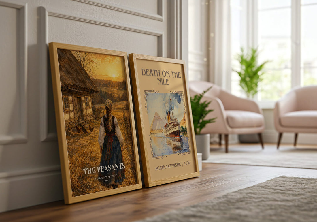 The Peasants watercolour print framed by window – literary home decor