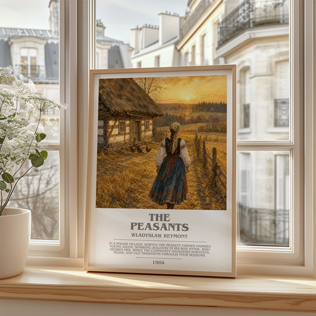 The Peasants Bookish Wall Art by Władysław Reymont – framed print by a bright window