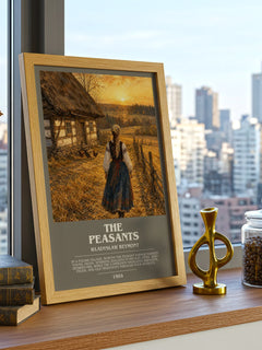 The Peasants Bookish Wall Art by Władysław Reymont – framed print on a city-view windowsill
