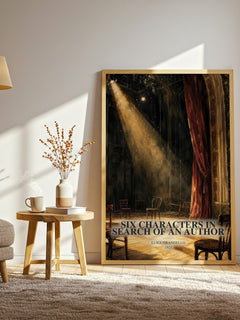 Six Characters in Search of an Author watercolour print in frame leaning in hallway – literary fiction wall art