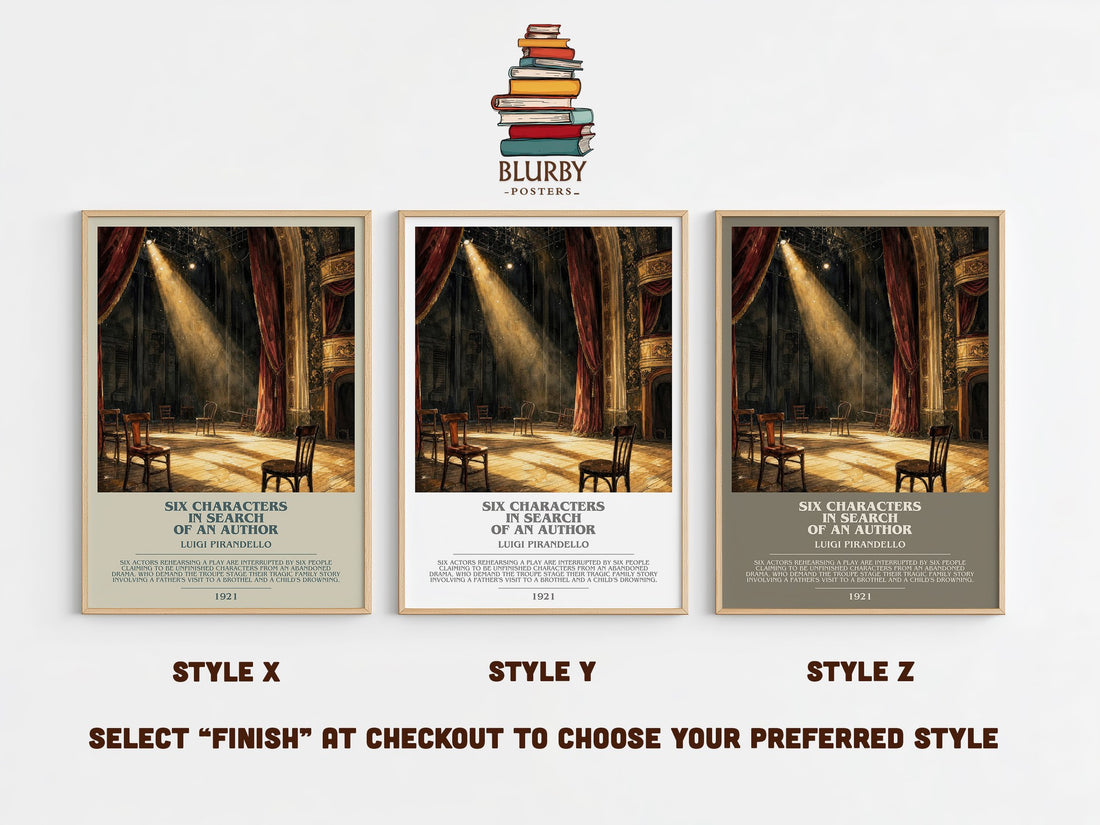 Six Characters in Search of an Author Bookish Wall Art – L. Pirandello – Style X, Y and Z side by side – choose your finish