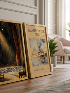Six Characters in Search of an Author watercolour print framed by window – literary home decor