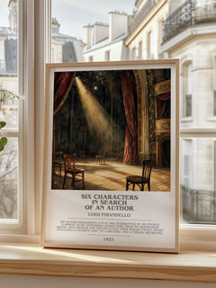 Six Characters in Search of an Author Bookish Wall Art – L. Pirandello – framed print by a bright window