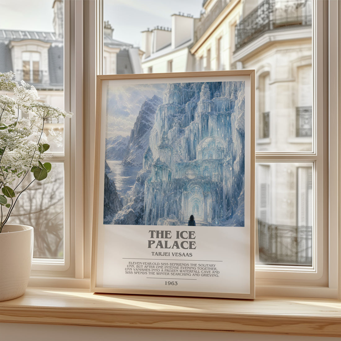 The Ice Palace Bookish Wall Art by Tarjei Vesaas – framed print by a bright window