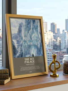 The Ice Palace Bookish Wall Art by Tarjei Vesaas – framed print on a city-view windowsill