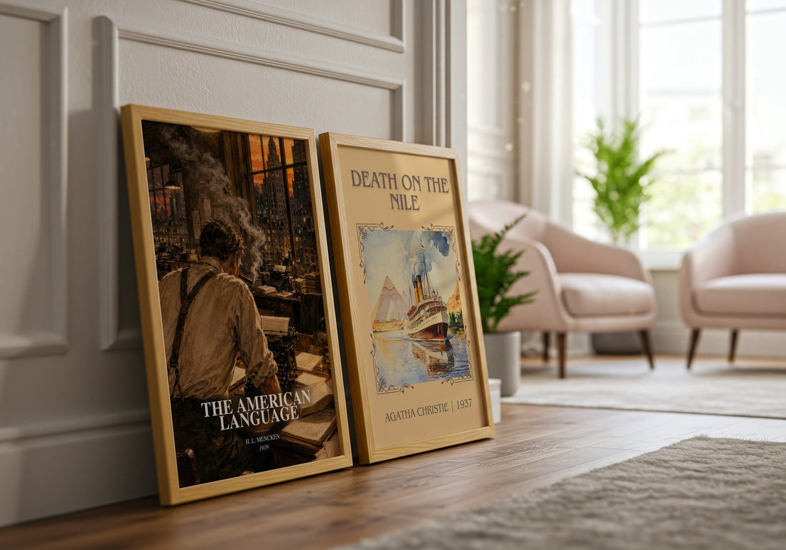 The American Language watercolour print framed by window – literary home decor