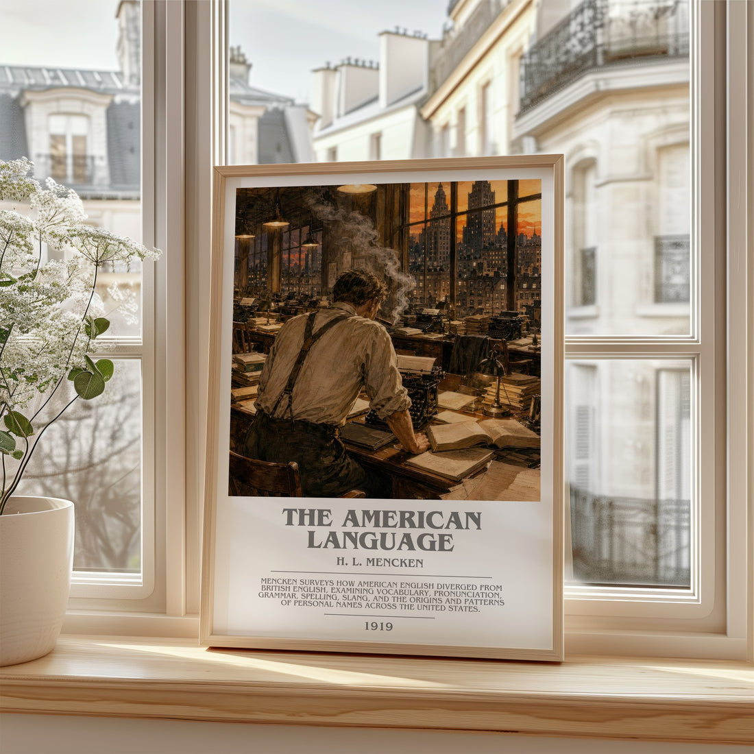 The American Language Bookish Wall Art by H. L. Mencken – framed print by a bright window