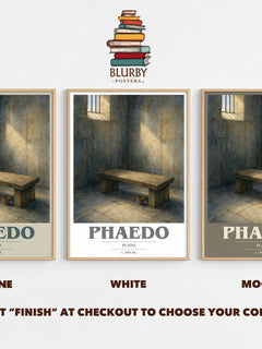 Phaedo book cover print framed by window – Stone, White and Mocha side by side – choose your colour
