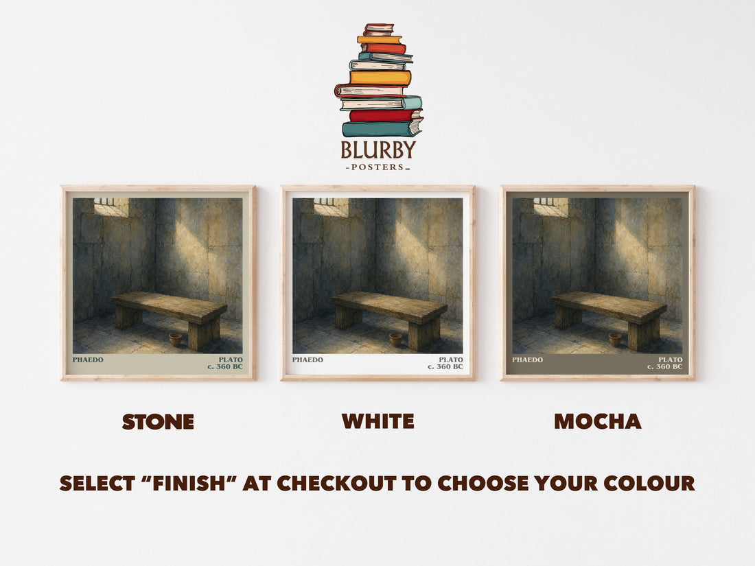 Phaedo literary print framed by window – Stone, White and Mocha square prints side by side – choose your colour